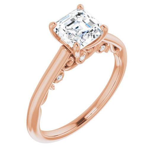 10K Rose Gold Customizable Cathedral-set Asscher Cut Style featuring Peekaboo Trellis Hidden Stones