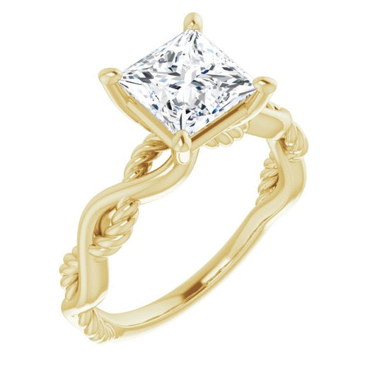 10K Yellow Gold Customizable Princess/Square Cut Solitaire with Twisting Split Band