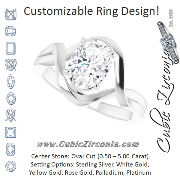 Cubic Zirconia Engagement Ring- The Helene (Customizable Oval Cut Hurricane-inspired Bypass Solitaire)