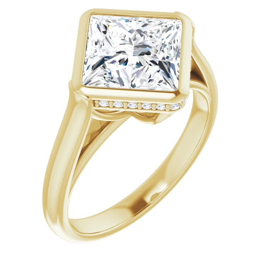 10K Yellow Gold Customizable Princess/Square Cut Semi-Solitaire with Under-Halo and Peekaboo Cluster