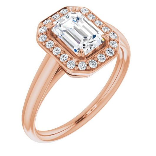 10K Rose Gold Customizable Emerald/Radiant Cut Design with Loose Halo