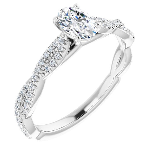 10K White Gold Customizable Oval Cut Style with Thin and Twisted Micropavé Band