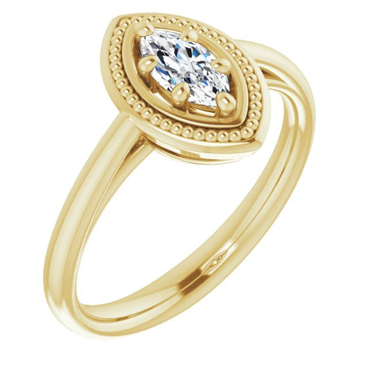 10K Yellow Gold Customizable Marquise Cut Solitaire with Metallic Drops Halo Lookalike