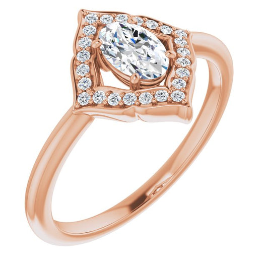 10K Rose Gold Customizable Oval Cut Style with Artistic Equilateral Halo and Ultra-thin Band