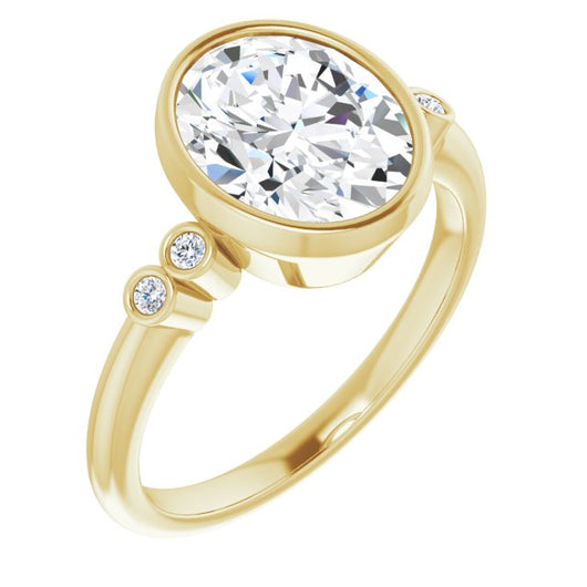 10K Yellow Gold Customizable 5-stone Bezel-set Oval Cut Design with Quad Round-Bezel Side Stones