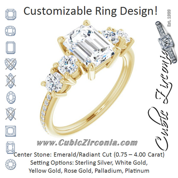 Cubic Zirconia Engagement Ring- The Denae (Customizable 5-stone Emerald Cut Design Enhanced with Accented Band)