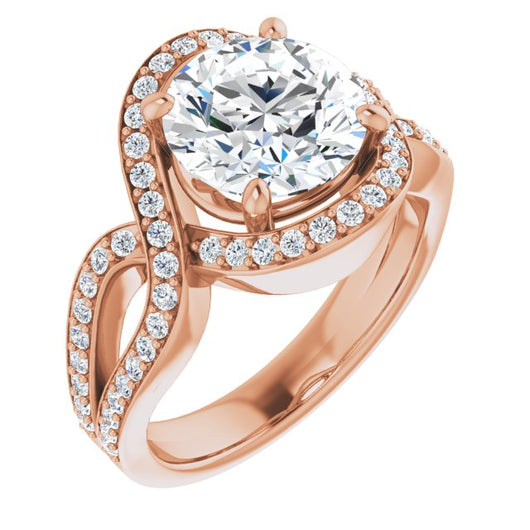 10K Rose Gold Customizable Round Cut Center with Infinity-inspired Split Shared Prong Band and Bypass Halo