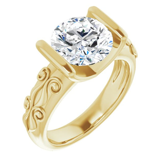 10K Yellow Gold Customizable Bar-set Round Cut Setting featuring Organic Band