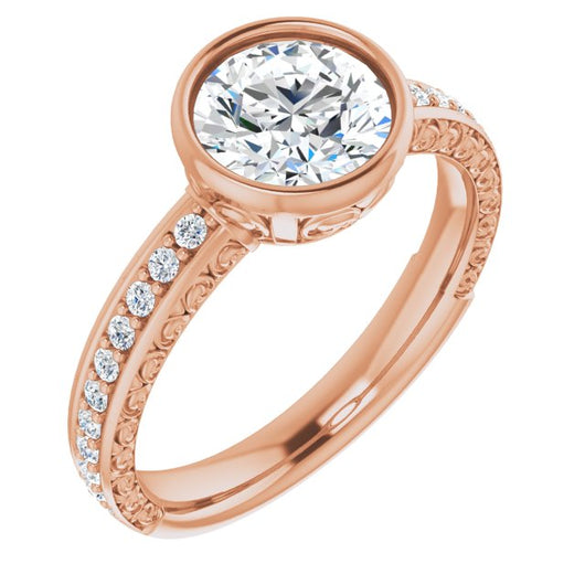 10K Rose Gold Customizable Bezel-set Round Cut Design with Cloud-pattern Band & Semi-Eternity Accents