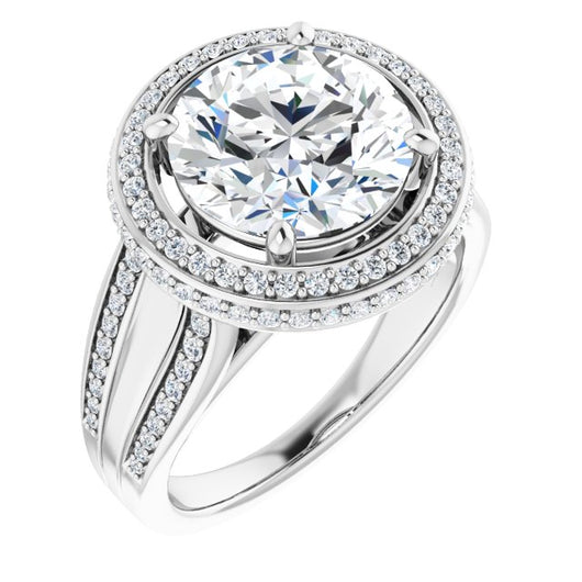 10K White Gold Customizable Halo-style Round Cut with Under-halo & Ultra-wide Band