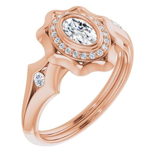 10K Rose Gold Customizable Bezel-set Oval Cut with Halo & Oversized Floral Design