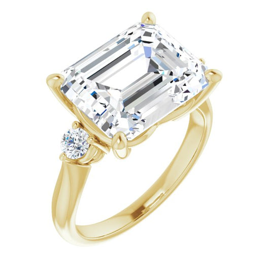 10K Yellow Gold Customizable 3-stone Emerald/Radiant Cut Design with Twin Petite Round Accents