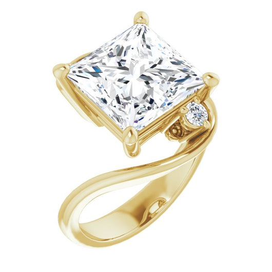 10K Yellow Gold Customizable 3-stone Princess/Square Cut Setting featuring Artisan Bypass