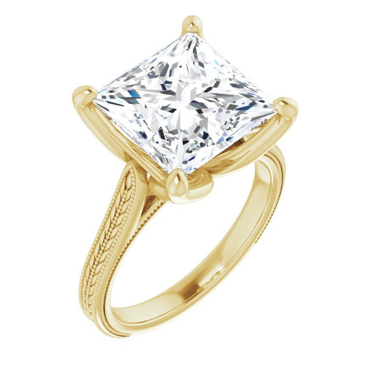 10K Yellow Gold Customizable Princess/Square Cut Solitaire with Wheat-inspired Band 