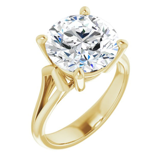 10K Yellow Gold Customizable Cathedral-Raised Round Cut Solitaire with Angular Chevron Split Band