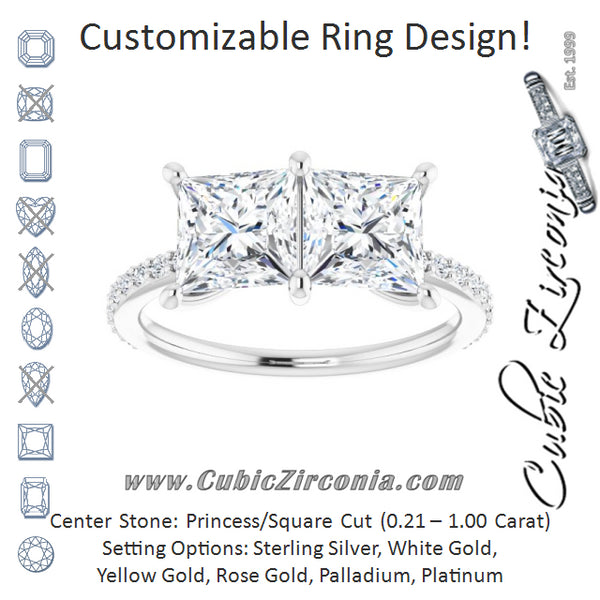 Cubic Zirconia Engagement Ring- The Minerva (Customizable Enhanced 2-stone Princess/Square Cut Design with Ultra-thin Accented Band)