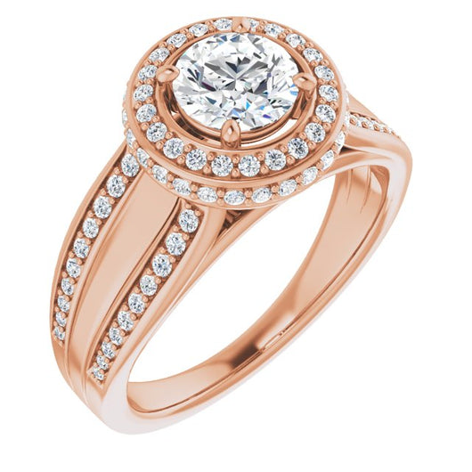 10K Rose Gold Customizable Halo-style Round Cut with Under-halo & Ultra-wide Band