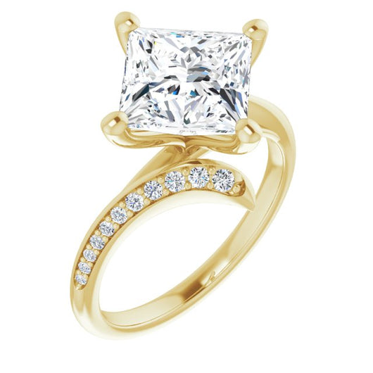 10K Yellow Gold Customizable Princess/Square Cut Style with Artisan Bypass and Shared Prong Band