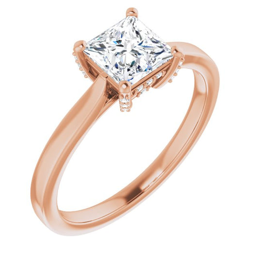 10K Rose Gold Customizable Cathedral-Raised Princess/Square Cut Style with Prong Accents Enhancement