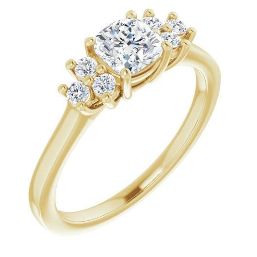 10K Yellow Gold Customizable Cushion Cut 7-stone Prong-Set Design