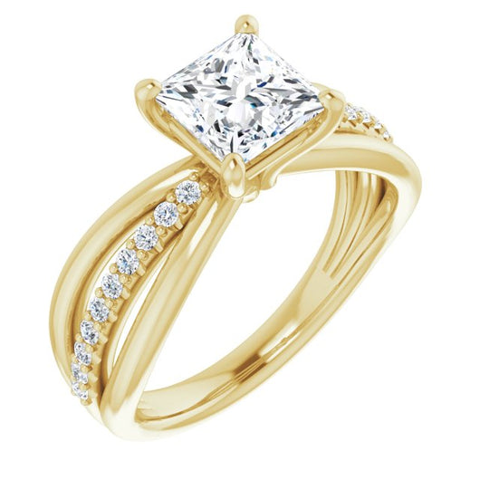 10K Yellow Gold Customizable Princess/Square Cut Design with Tri-Split Accented Band