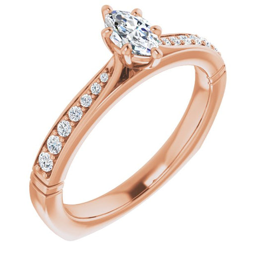 10K Rose Gold Customizable Marquise Cut Design with Tapered Euro Shank and Graduated Band Accents