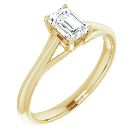 10K Yellow Gold Customizable Emerald/Radiant Cut Solitaire with Crosshatched Prong Basket