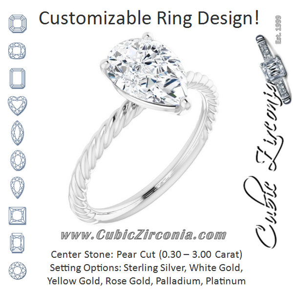 Cubic Zirconia Engagement Ring- The Donna Lea (Customizable Pear Cut Solitaire featuring Braided Rope Band)