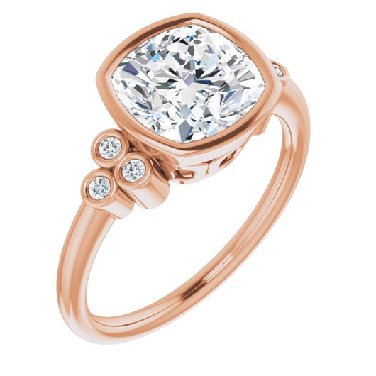 10K Rose Gold Customizable 7-stone Cushion Cut Style with Triple Round-Bezel Accent Cluster Each Side