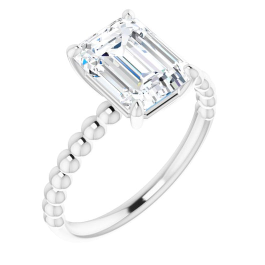 10K White Gold Customizable [[Cut] Cut Solitaire with Thin Beaded-Bubble Band