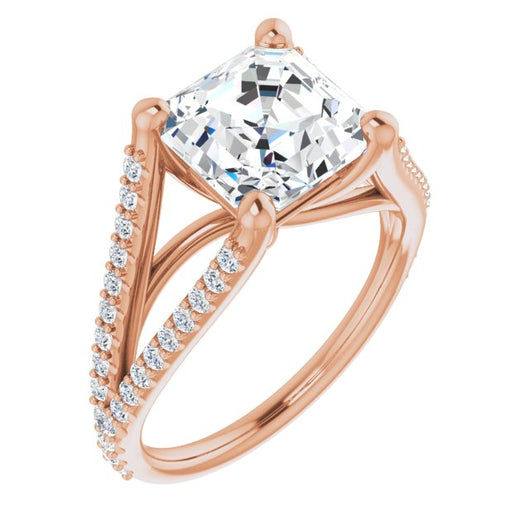 10K Rose Gold Customizable Cathedral-raised Asscher Cut Center with Exquisite Accented Split-band