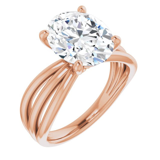 10K Rose Gold Customizable Oval Cut Solitaire Design with Wide, Ribboned Split-band