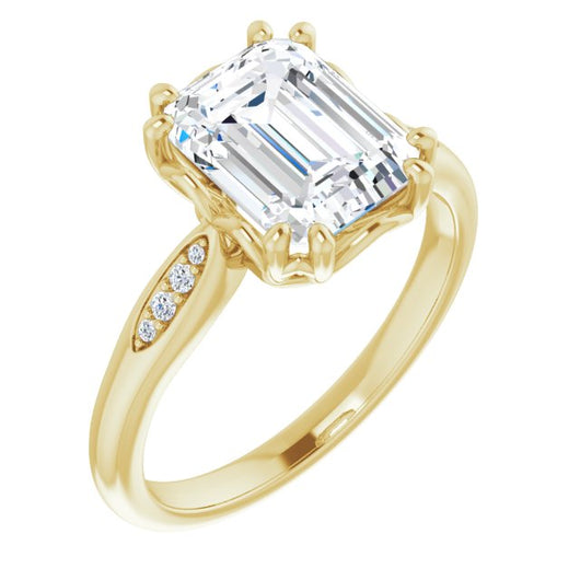 10K Yellow Gold Customizable 9-stone Emerald/Radiant Cut Design with 8-prong Decorative Basket & Round Cut Side Stones