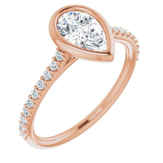 10K Rose Gold Customizable Bezel-set Pear Cut Style with Ultra-thin Pavé-Accented Band