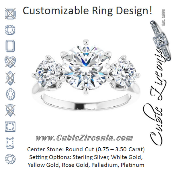 Cubic Zirconia Engagement Ring- The Taryn (Customizable Triple Round Cut Design with Decorative Trellis)