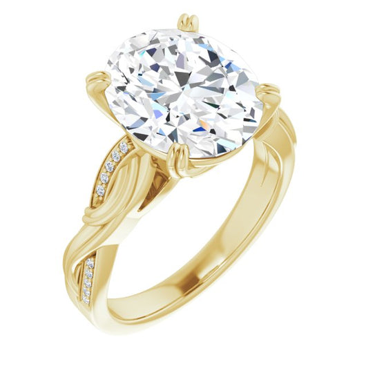 10K Yellow Gold Customizable Cathedral-raised Oval Cut Design featuring Rope-Braided Half-Pavé Band