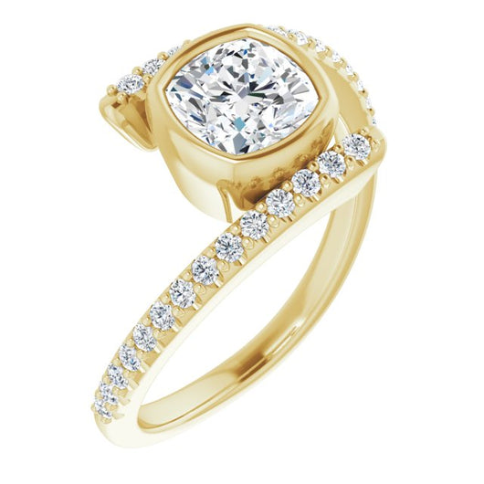 10K Yellow Gold Customizable Bezel-set Cushion Cut Design with Bypass Pavé Band