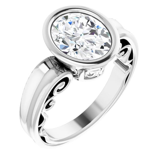 10K White Gold Customizable Bezel-set Oval Cut Solitaire with Wide 3-sided Band