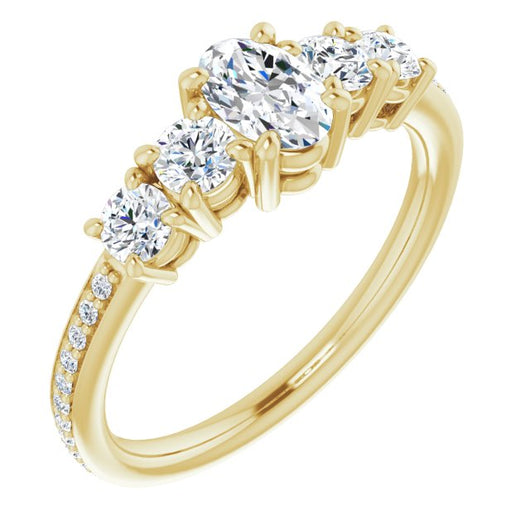 10K Yellow Gold Customizable 5-stone Oval Cut Design Enhanced with Accented Band