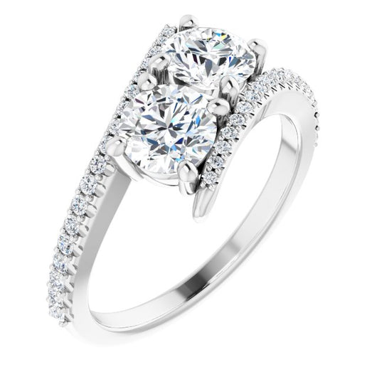 10K White Gold Customizable Double Round Cut 2-stone Design with Ultra-thin Bypass Band and Pavé Enhancement