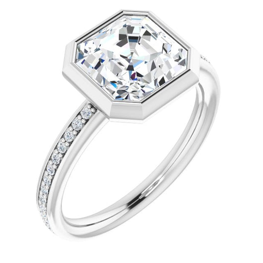 10K White Gold Customizable Bezel-Set Asscher Cut Center with Thin Shared Prong Band