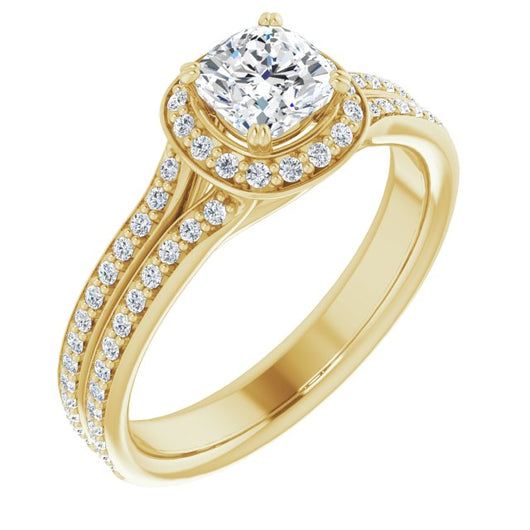 10K Yellow Gold Customizable Cathedral-set Cushion Cut Style with Split-Pav? Band