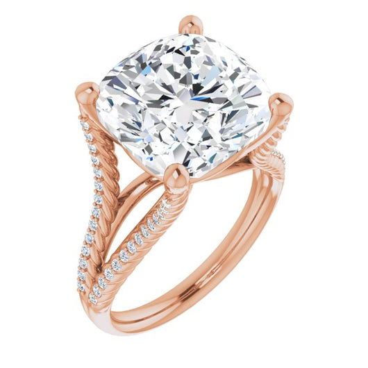 10K Rose Gold Customizable Cushion Cut Style with Split Band and Rope-Pavé