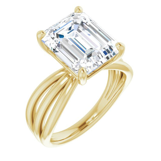 10K Yellow Gold Customizable Emerald/Radiant Cut Solitaire Design with Wide, Ribboned Split-band