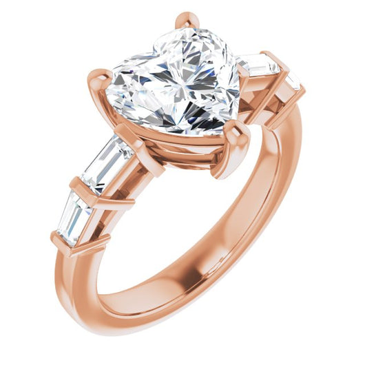 10K Rose Gold Customizable 9-stone Design with Heart Cut Center and Round Bezel Accents