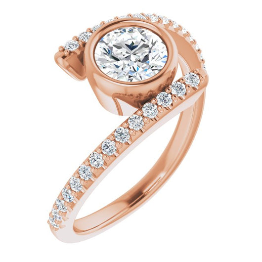 10K Rose Gold Customizable Bezel-set Round Cut Design with Bypass Pavé Band