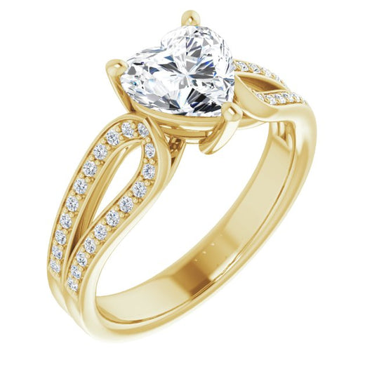 10K Yellow Gold Customizable Heart Cut Design featuring Shared Prong Split-band