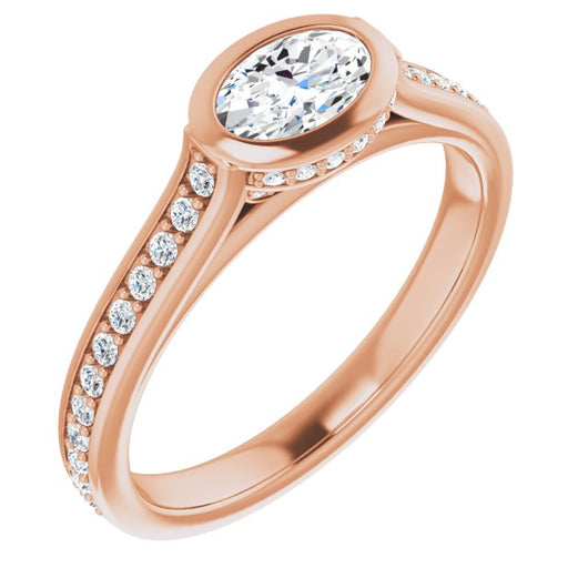 10K Rose Gold Customizable Cathedral-Bezel Oval Cut Design with Under Halo and Shared Prong Band