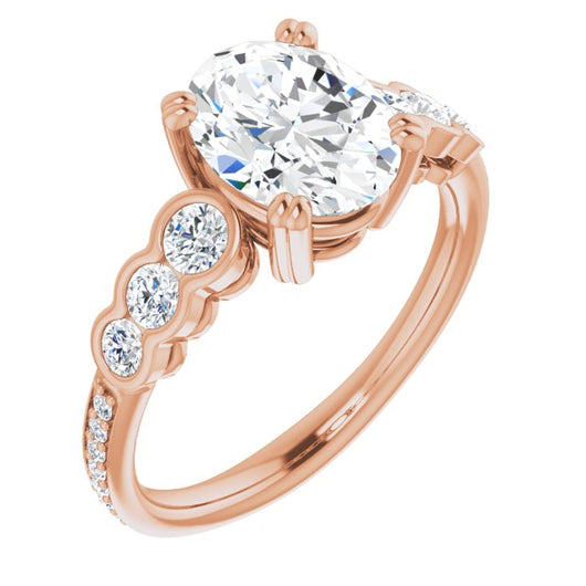 10K Rose Gold Customizable Oval Cut 7-stone Style Enhanced with Bezel Accents and Shared Prong Band