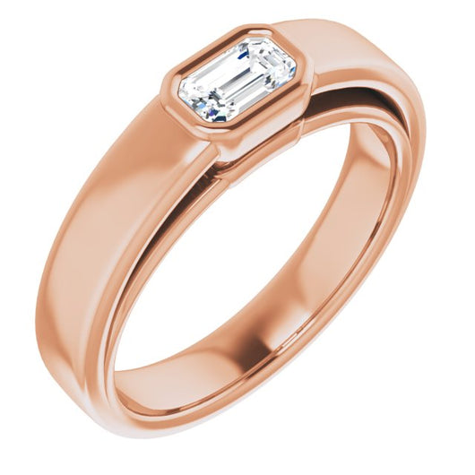 10K Rose Gold Customizable Cathedral-Bezel Emerald/Radiant Cut Solitaire with Wide Band